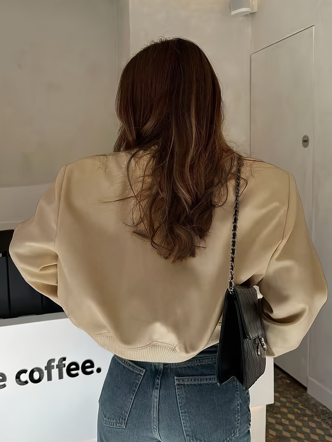 Women's Slim-Fit Varsity Jacket - All-Season Casual Baseball Coat with Collar &amp; Button Closure, White Piping Trim (Black/Solid Color) - Uniform Style Outerwear for s Events, Casual Attire (Machine Washable)
