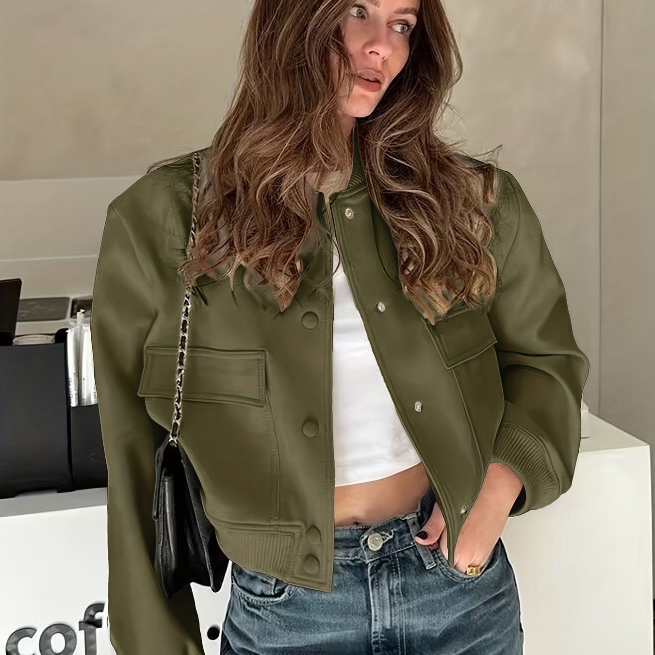 Women's Slim-Fit Varsity Jacket - All-Season Casual Baseball Coat with Collar &amp; Button Closure, White Piping Trim (Black/Solid Color) - Uniform Style Outerwear for s Events, Casual Attire (Machine Washable)