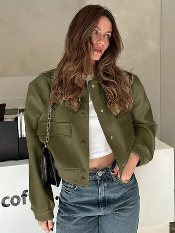 Women's Slim-Fit Varsity Jacket - All-Season Casual Baseball Coat with Collar &amp; Button Closure, White Piping Trim (Black/Solid Color) - Uniform Style Outerwear for s Events, Casual Attire (Machine Washable)