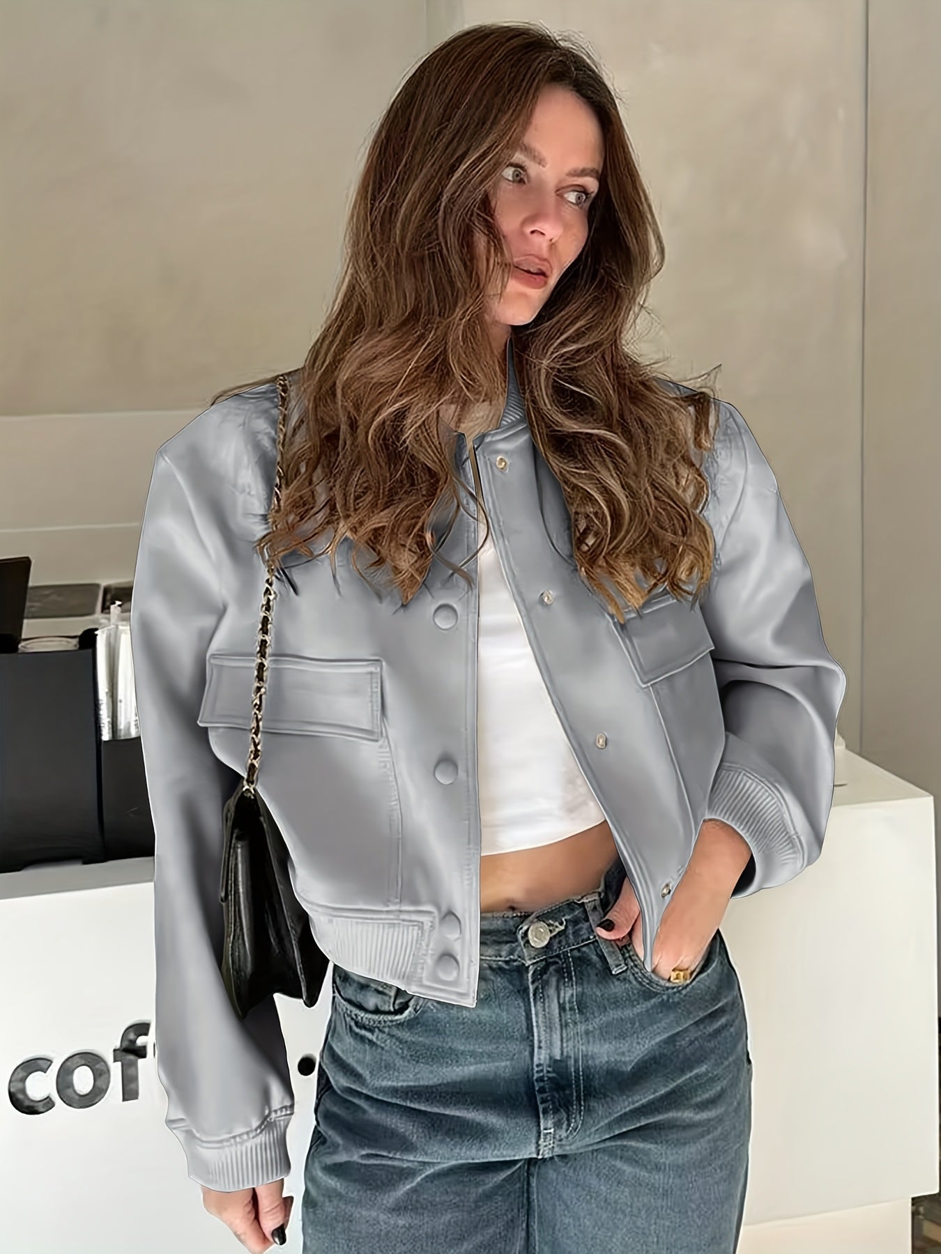Women's Slim-Fit Varsity Jacket - All-Season Casual Baseball Coat with Collar &amp; Button Closure, White Piping Trim (Black/Solid Color) - Uniform Style Outerwear for s Events, Casual Attire (Machine Washable)