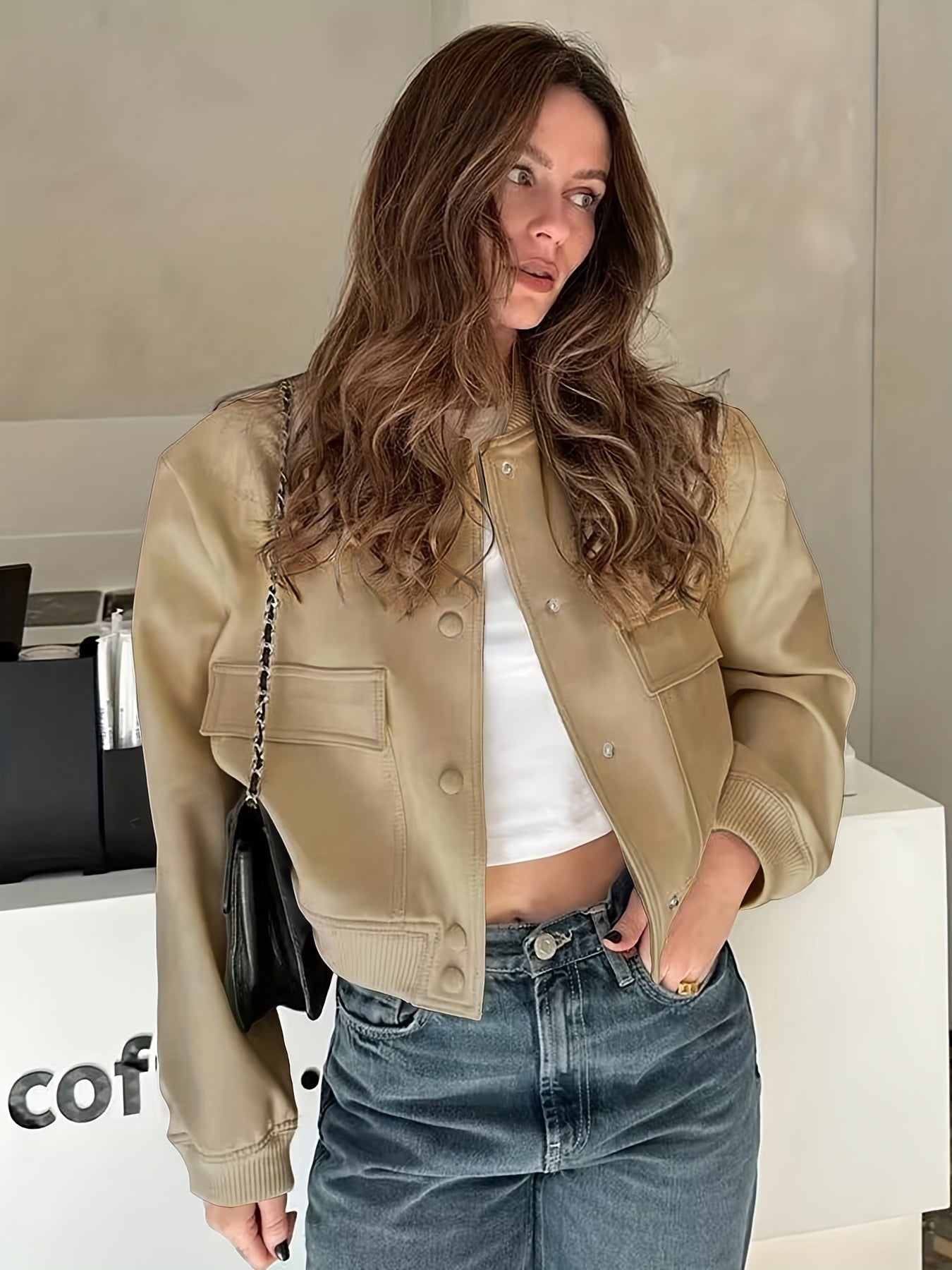 Women's Slim-Fit Varsity Jacket - All-Season Casual Baseball Coat with Collar &amp; Button Closure, White Piping Trim (Black/Solid Color) - Uniform Style Outerwear for s Events, Casual Attire (Machine Washable)