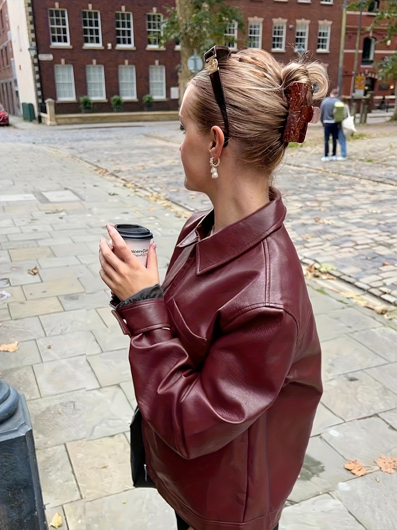 SQ25032601 Directional Style 2025 Spring New Casual Elegant Women's Wine Red Drawstring Long Sleeve Zip-Up Jacket Simple Commuter PU Leather Coat Windproof High Quality