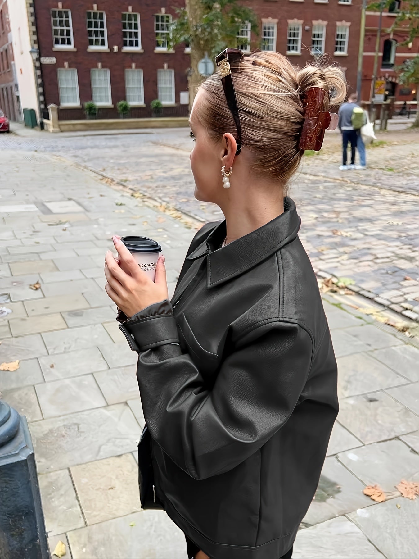 SQ25032601 Directional Style 2025 Spring New Casual Elegant Women's Wine Red Drawstring Long Sleeve Zip-Up Jacket Simple Commuter PU Leather Coat Windproof High Quality