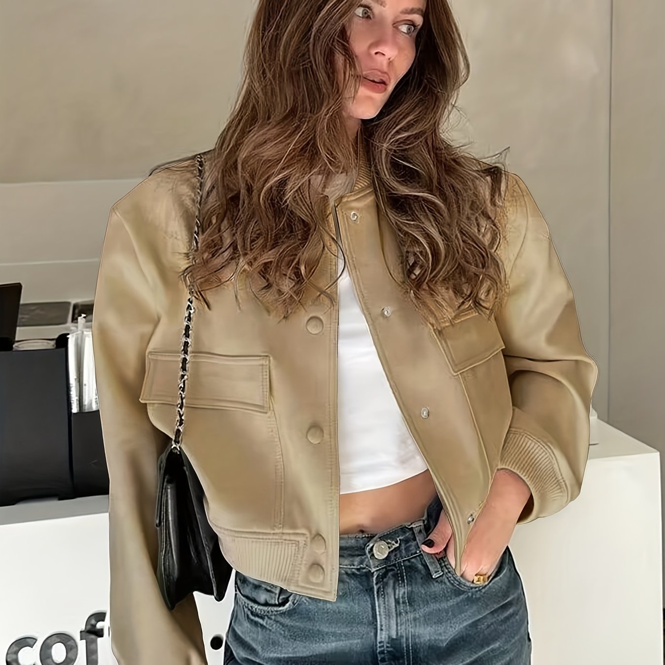 Women's Slim-Fit Varsity Jacket - All-Season Casual Baseball Coat with Collar &amp; Button Closure, White Piping Trim (Black/Solid Color) - Uniform Style Outerwear for s Events, Casual Attire (Machine Washable)