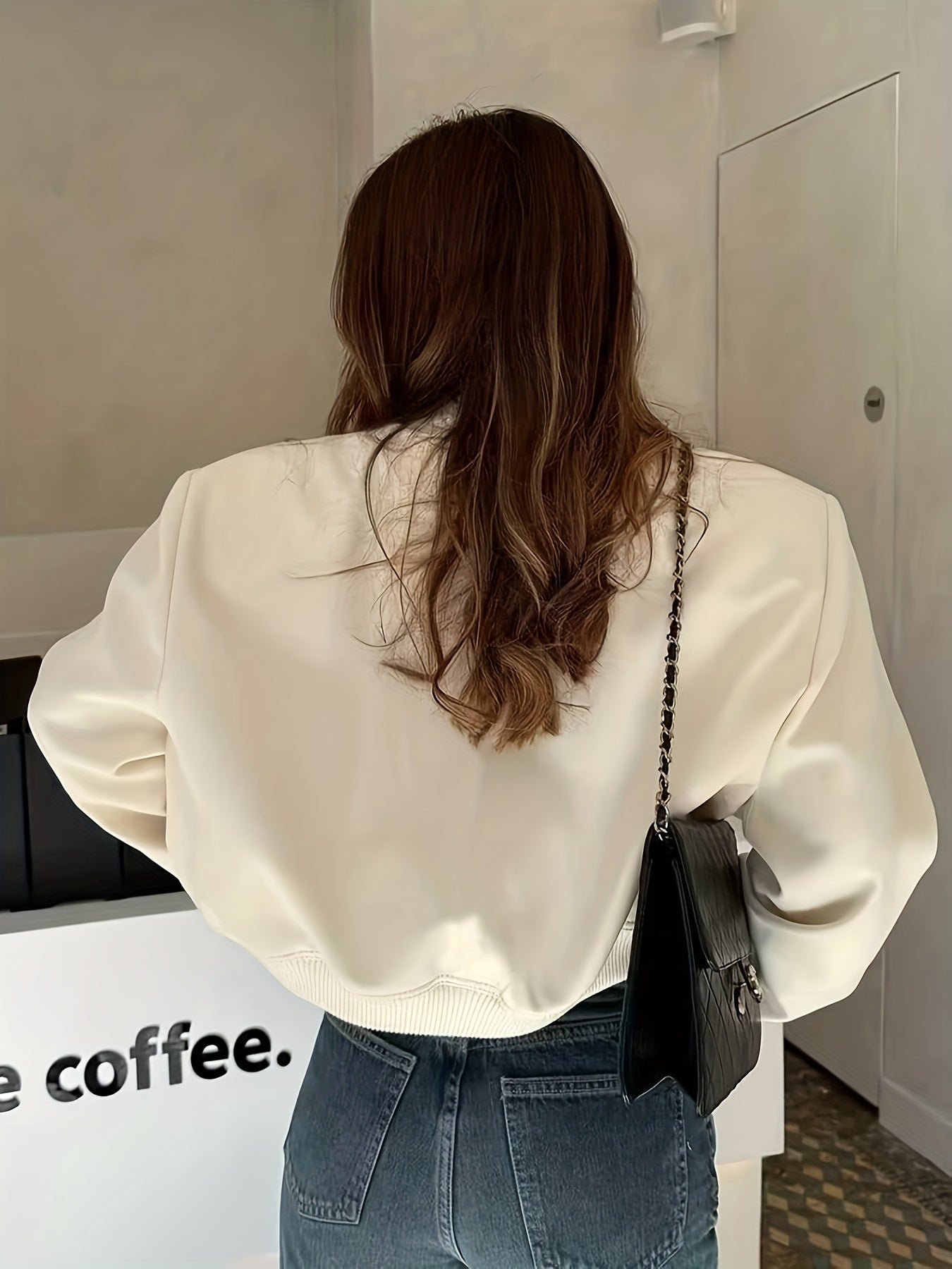 Women's Slim-Fit Varsity Jacket - All-Season Casual Baseball Coat with Collar &amp; Button Closure, White Piping Trim (Black/Solid Color) - Uniform Style Outerwear for s Events, Casual Attire (Machine Washable)