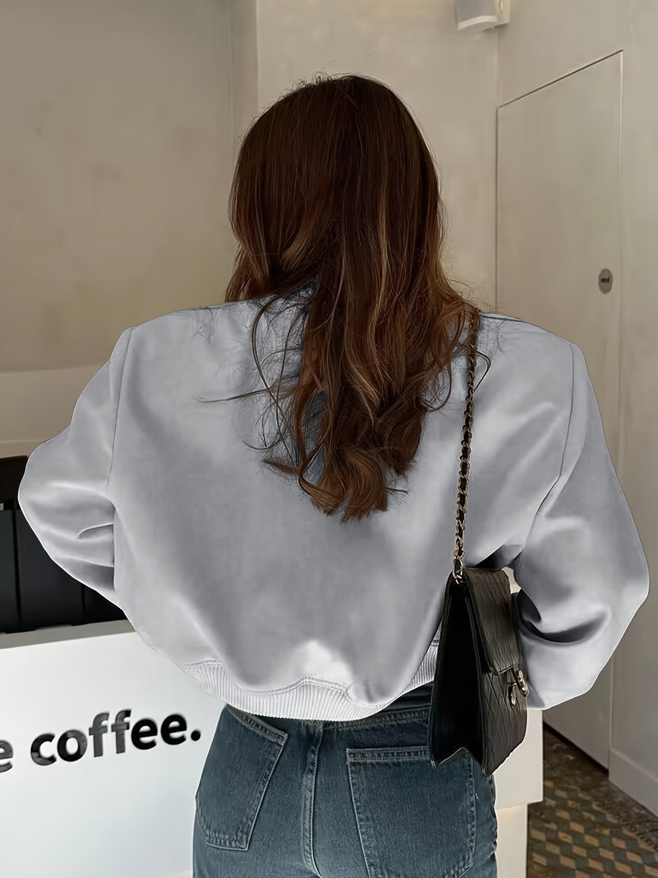 Women's Slim-Fit Varsity Jacket - All-Season Casual Baseball Coat with Collar &amp; Button Closure, White Piping Trim (Black/Solid Color) - Uniform Style Outerwear for s Events, Casual Attire (Machine Washable)