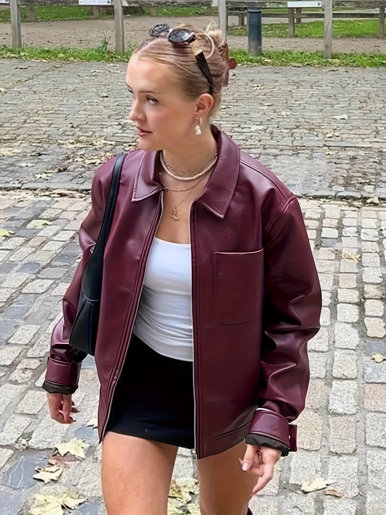 SQ25032601 Directional Style 2025 Spring New Casual Elegant Women's Wine Red Drawstring Long Sleeve Zip-Up Jacket Simple Commuter PU Leather Coat Windproof High Quality