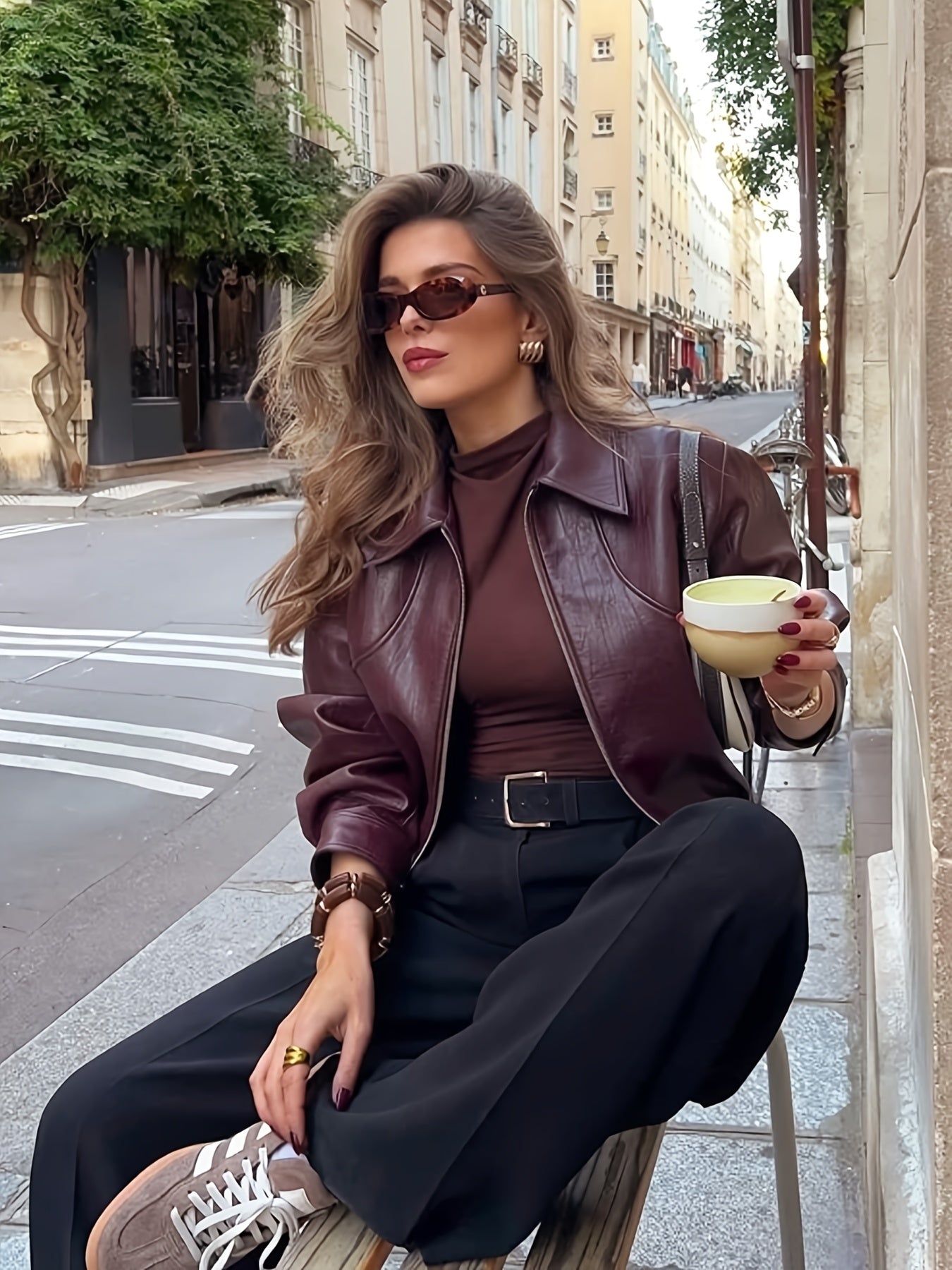 Women'S Elegant Jacket - Brown, Long Sleeve, Lapel Collar, Regular Fit, Versatile Casual Outerwear for Spring &amp; Fall, Casual Spring Jacket | Elegant Casualwear | Structured Design