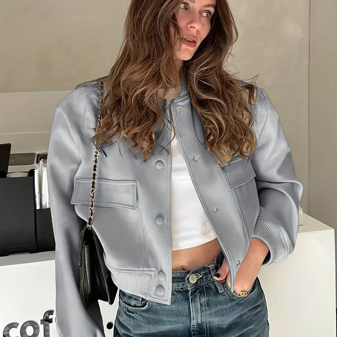 Women's Slim-Fit Varsity Jacket - All-Season Casual Baseball Coat with Collar &amp; Button Closure, White Piping Trim (Black/Solid Color) - Uniform Style Outerwear for s Events, Casual Attire (Machine Washable)