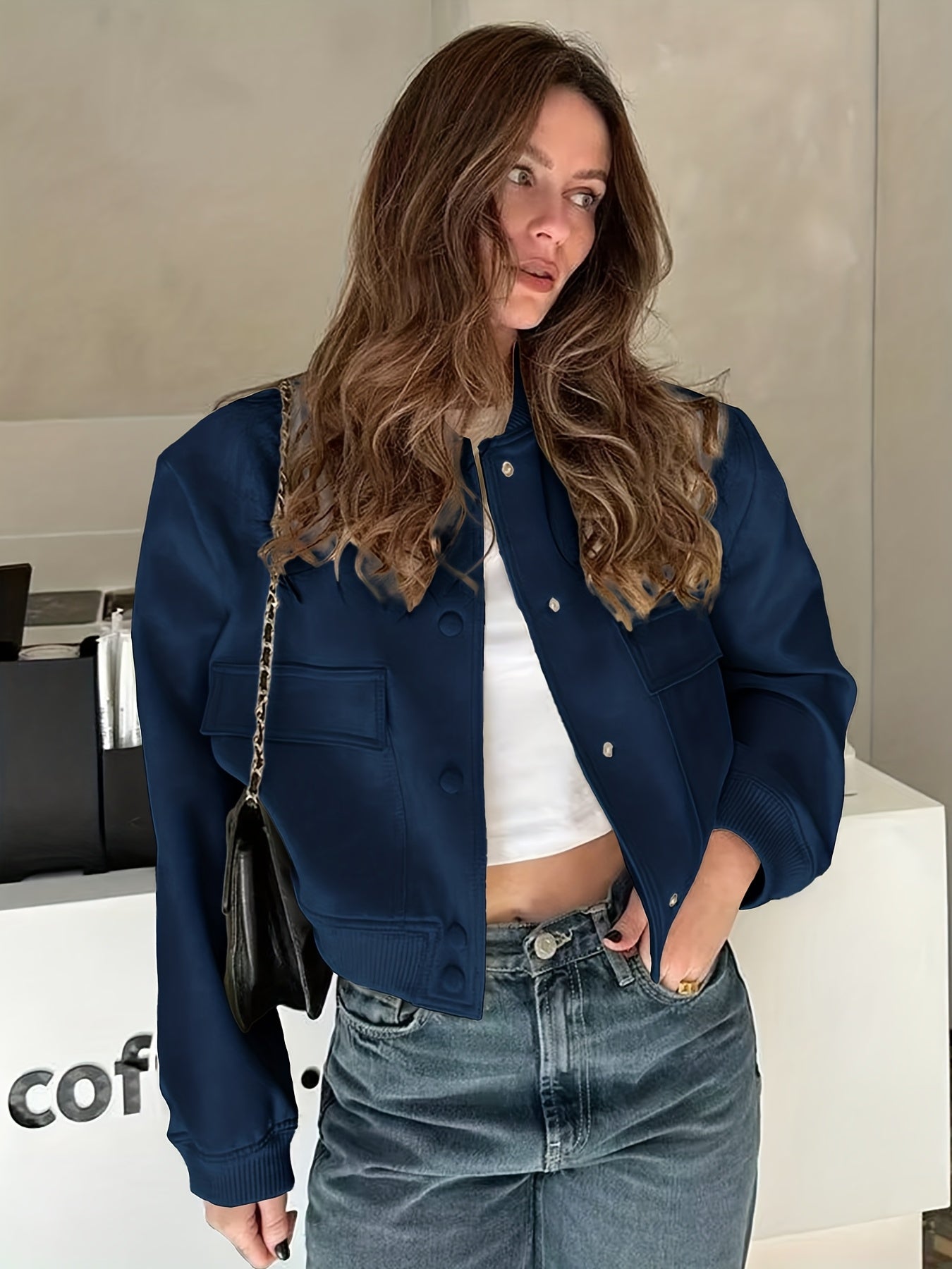 Women's Slim-Fit Varsity Jacket - All-Season Casual Baseball Coat with Collar &amp; Button Closure, White Piping Trim (Black/Solid Color) - Uniform Style Outerwear for s Events, Casual Attire (Machine Washable)