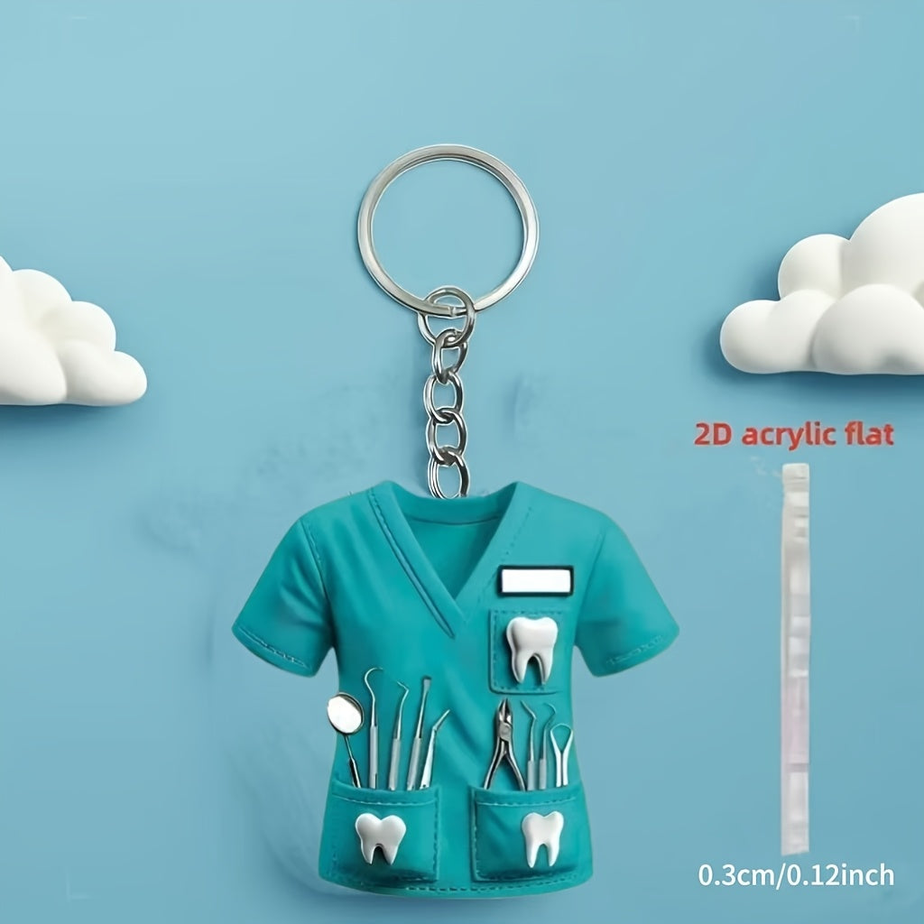 Flat Dental KeychainAcrylic Nurse KeychainWaterproof Dental KeychainPink Blue KeychainDental Tools Keychain