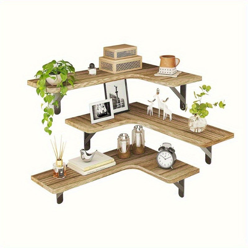 Rustic Corner ShelfChic Wall DecorWooden Floating Shelf
