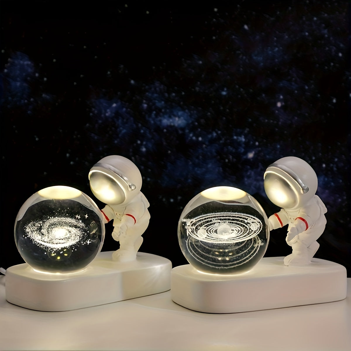 Astronaut Crystal LampCosmic Night LightModern Decor GiftCrystal Ball LightSpace Night Lamp