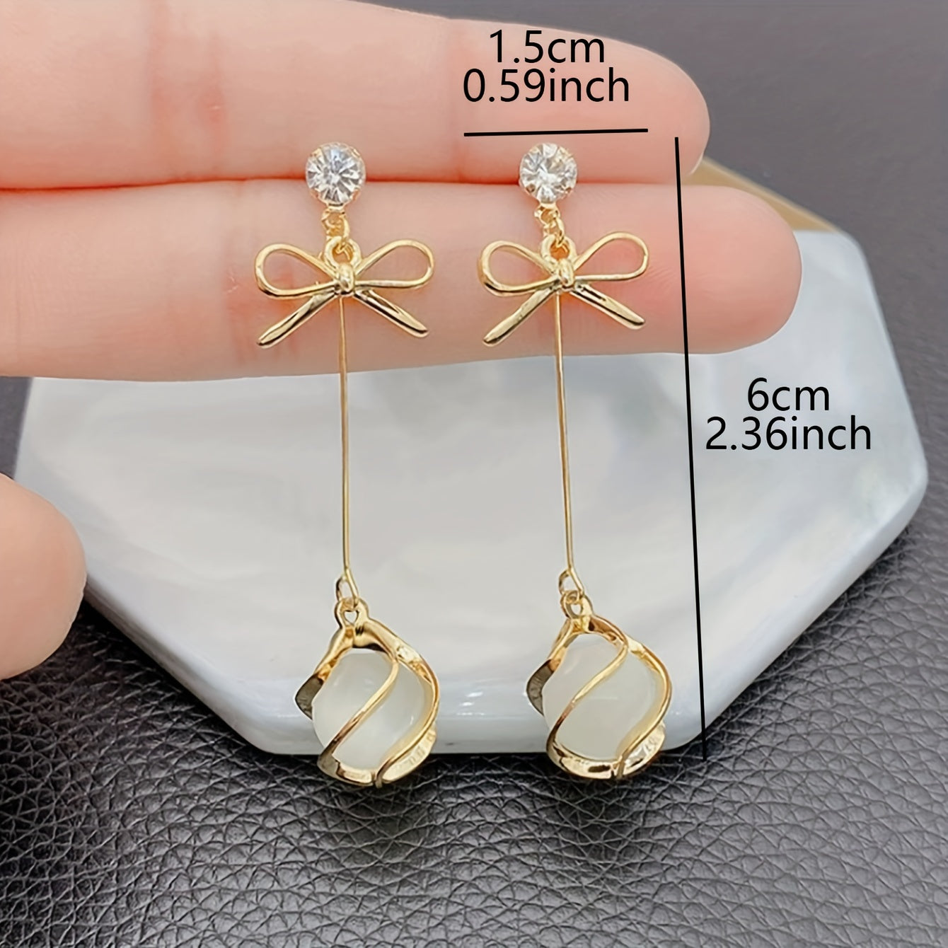1 Pair Elegant Minimalist Long Earrings with Glass Beads and Bow Design for Women Stylish Face Shape Accent