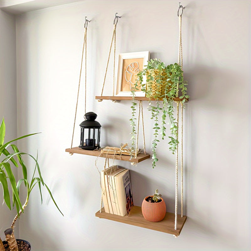 DualTier Wood Floating Wall Shelf Stylish  Versatile Decor