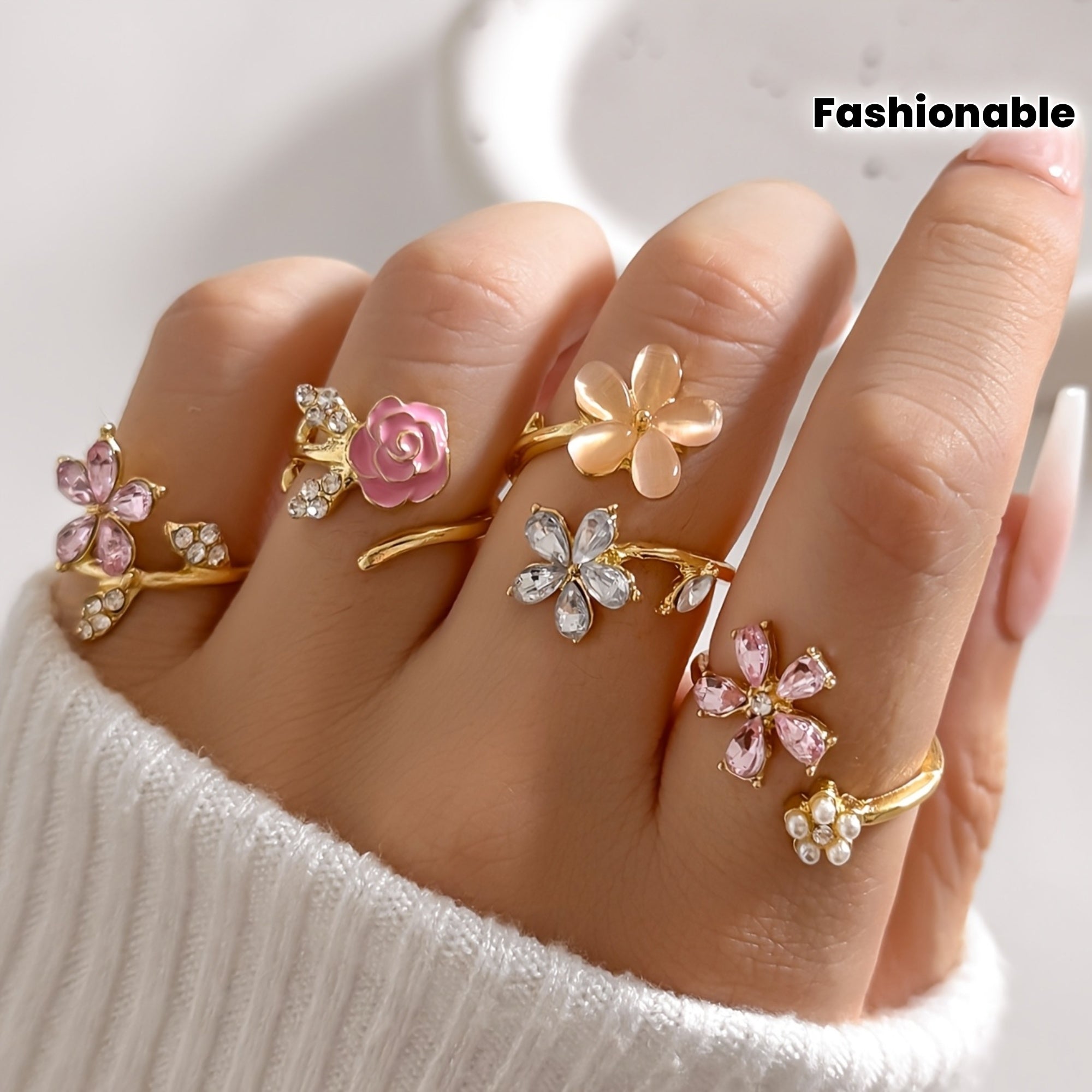 Alloy Rhinestone Ring Set